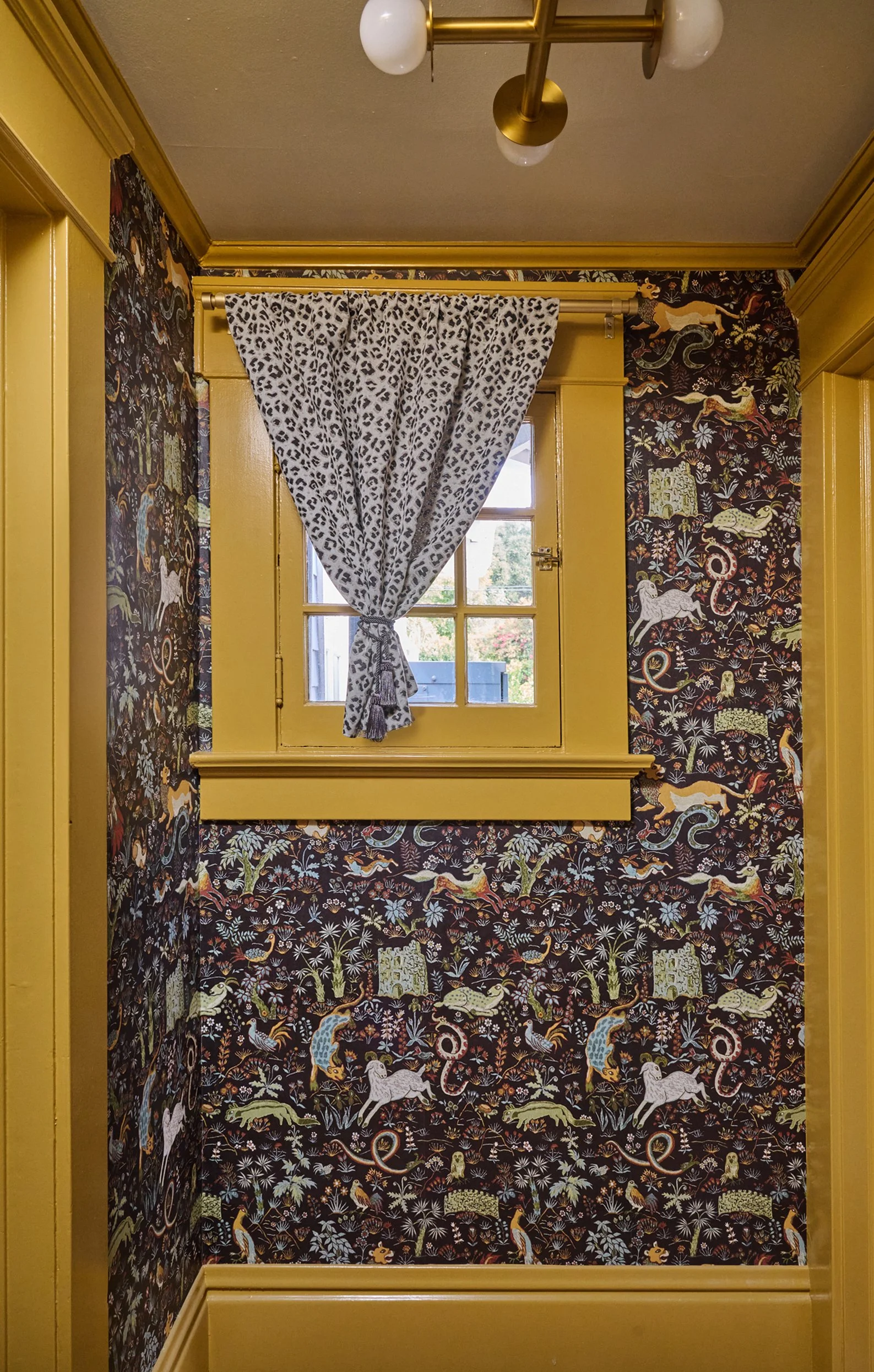 Hand illustrated wallpaper, leopard curtain