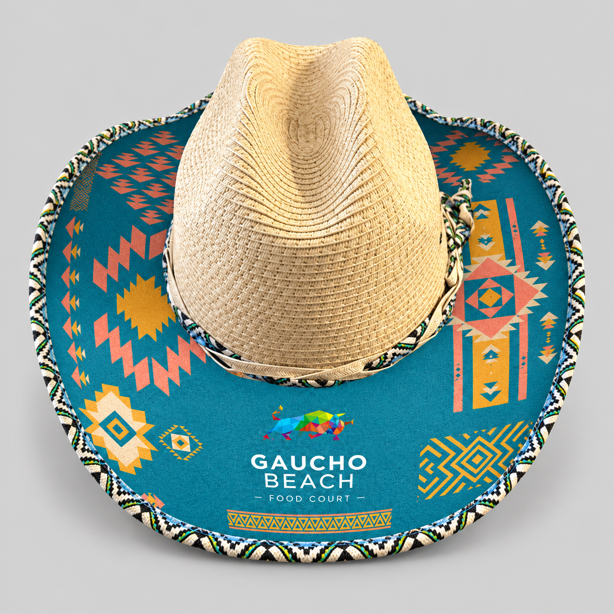 Straw Sun Hat – Printed Brim (Gaucho Beach)