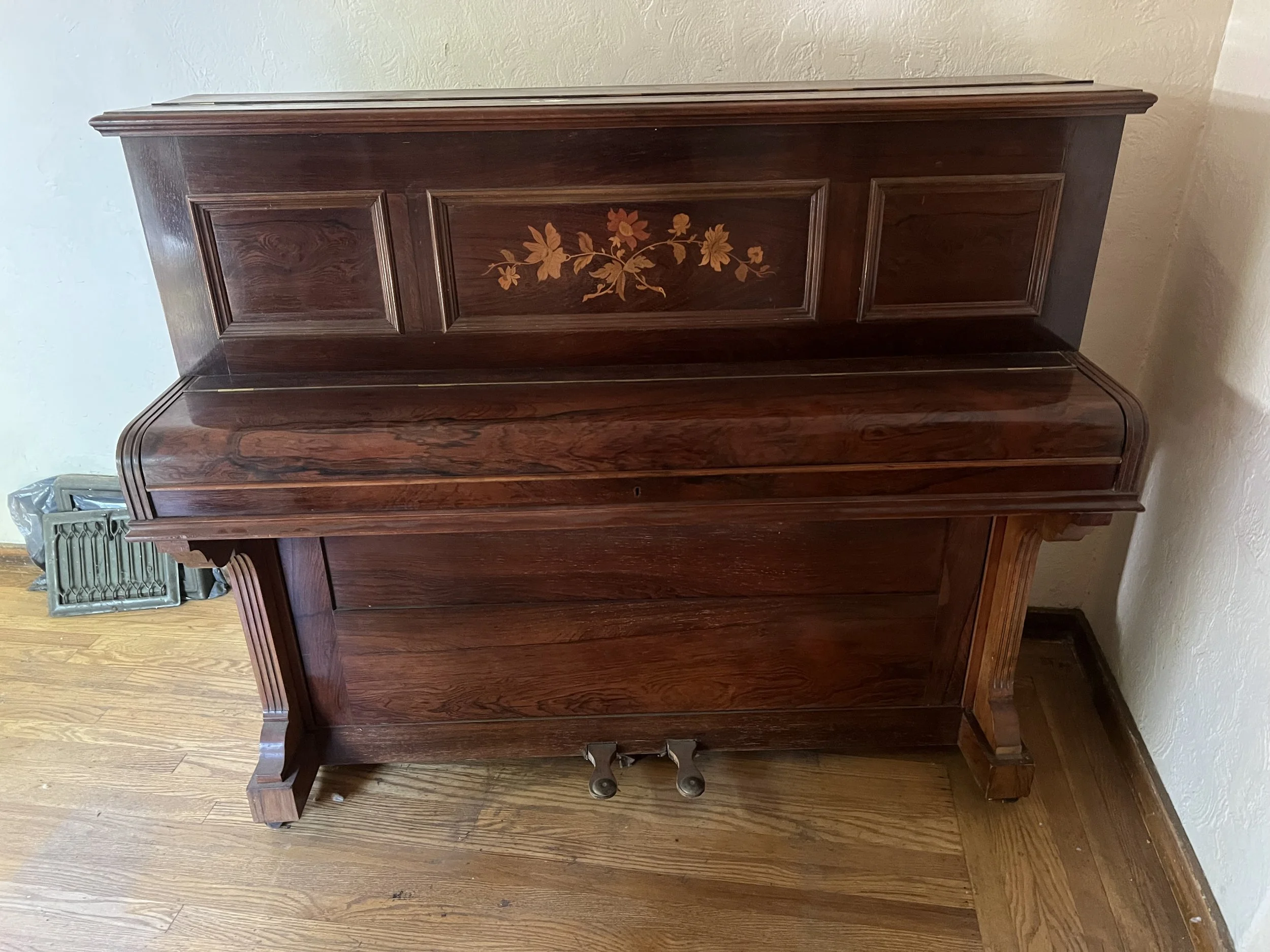 This is an 1880's John J. Deacock piano that unfortunately went to the dump. It is really quite nice but the pin block was worn out and it couldn't be tuned.