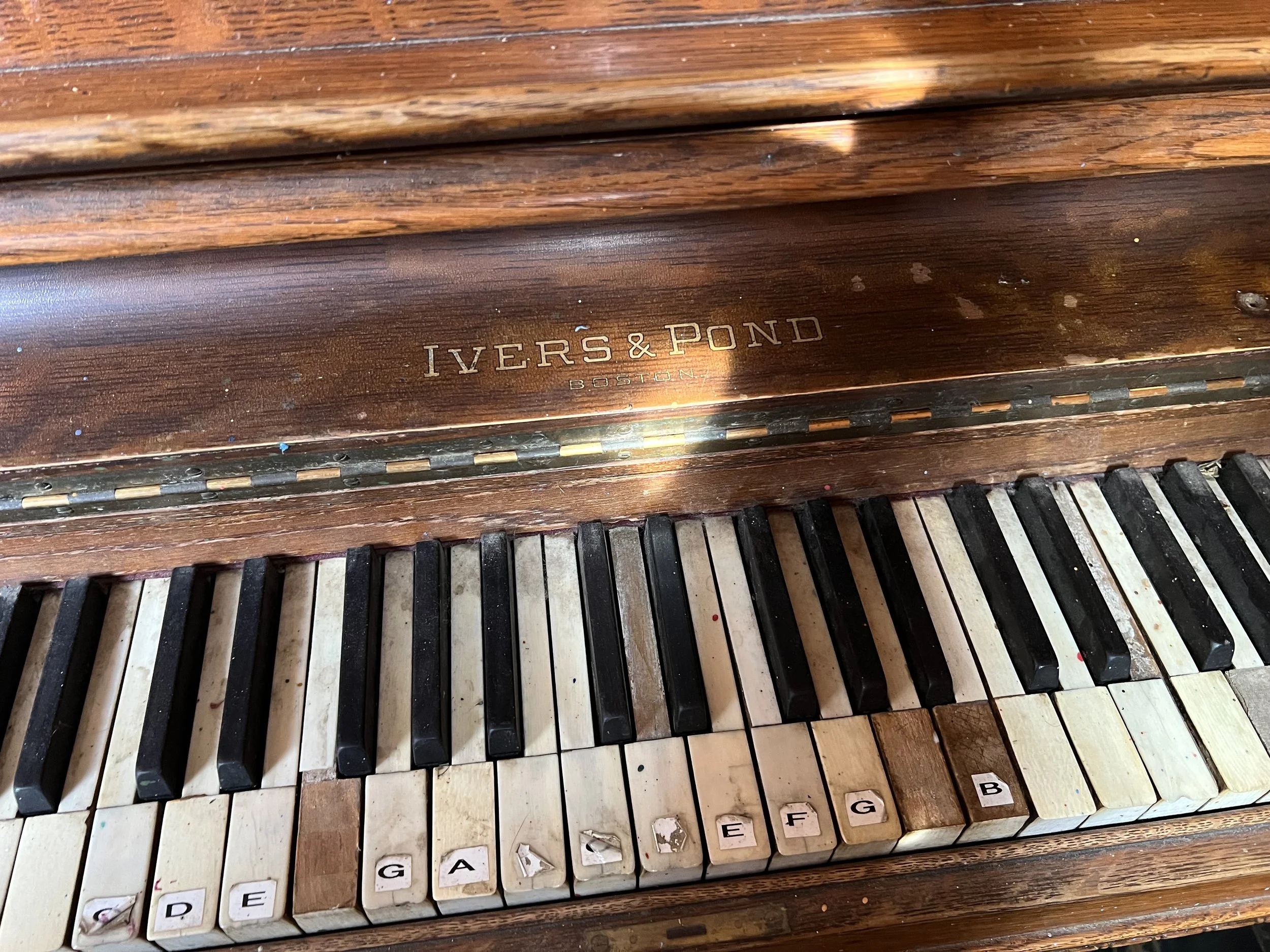 This is an old Ivers and Pond piano from the 1800's that the family says was brought to California by covered wagon. Unfortunately, the piano wasn't taken care of well and the family didn't want to spend the money to restore it. It would have been