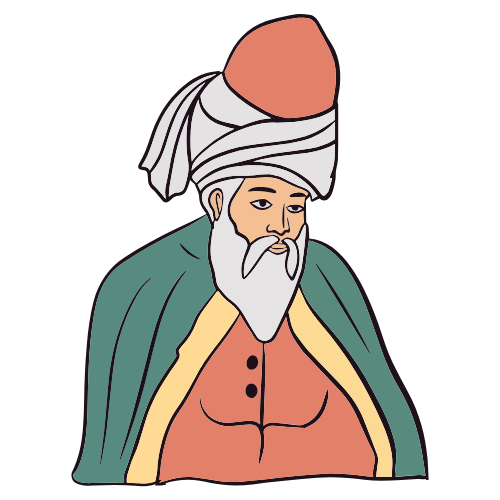 Illustration of a man wearing a turban, a beard, and traditional Middle Eastern clothing.