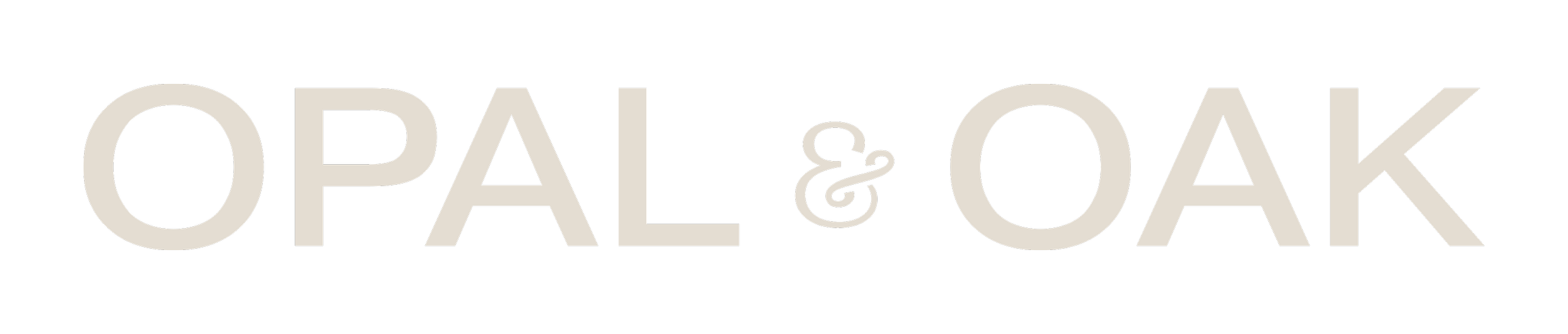 Logo with the text 'OPAL & OAK' in large, beige letters on a black background.
