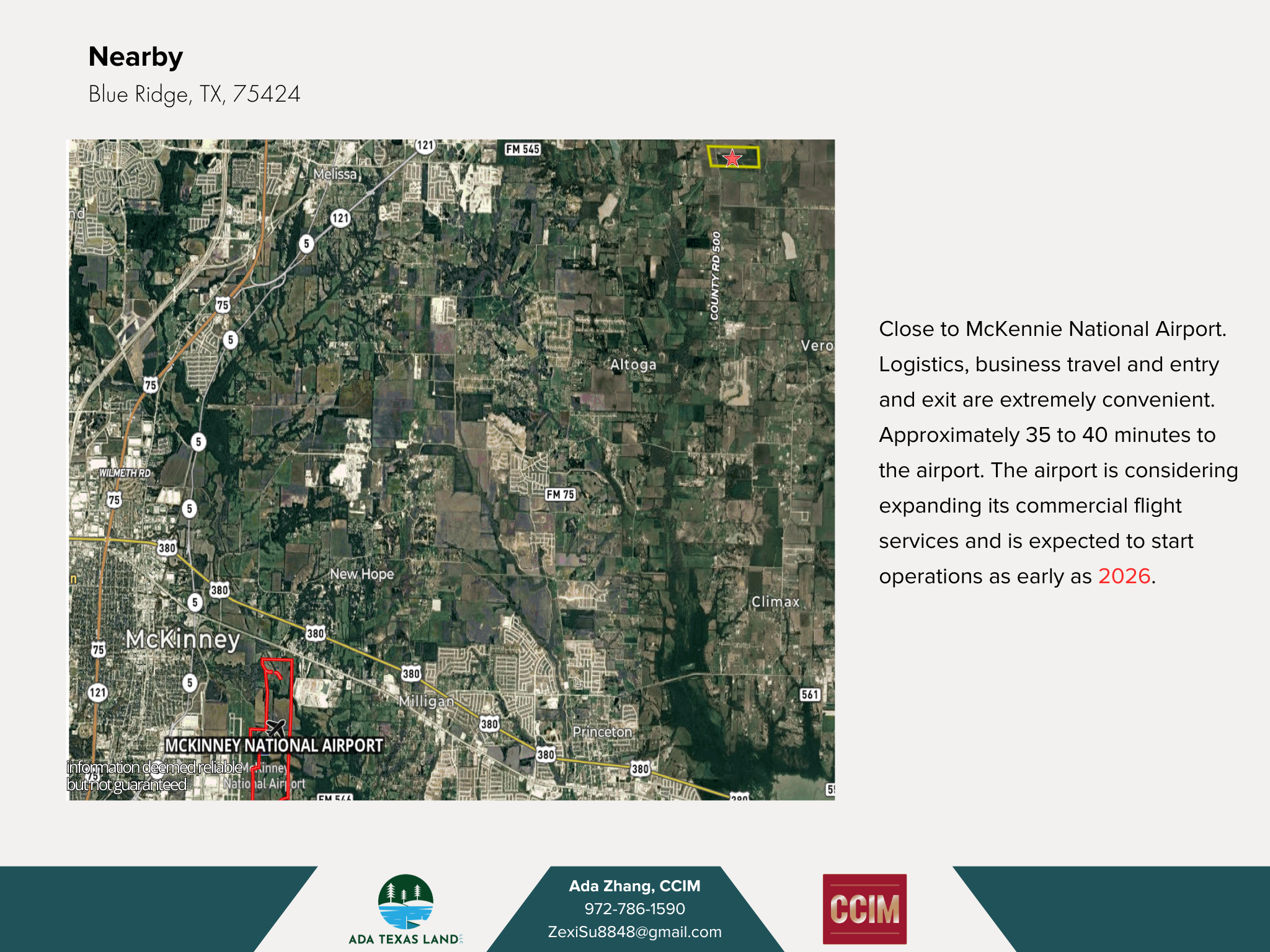 Satellite map showing McKinney, Texas, and nearby areas with a highlighted section indicating the location of McKinney National Airport approaching from the south.