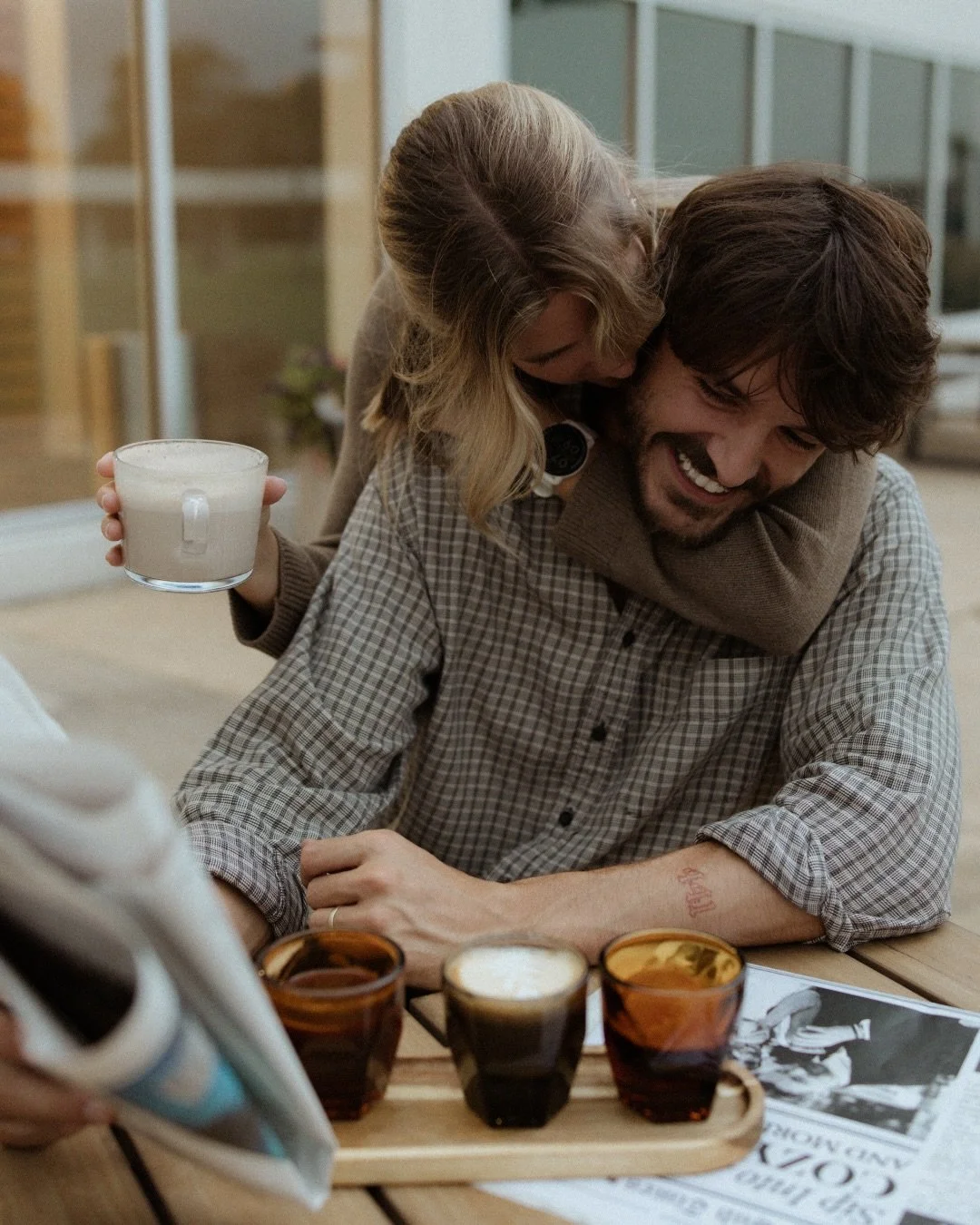 When your cute friends whose wedding you photographed last year are also coffee shop models! ☕️🤎&nbsp;Happy (almost) 1 year anniversary to these two!