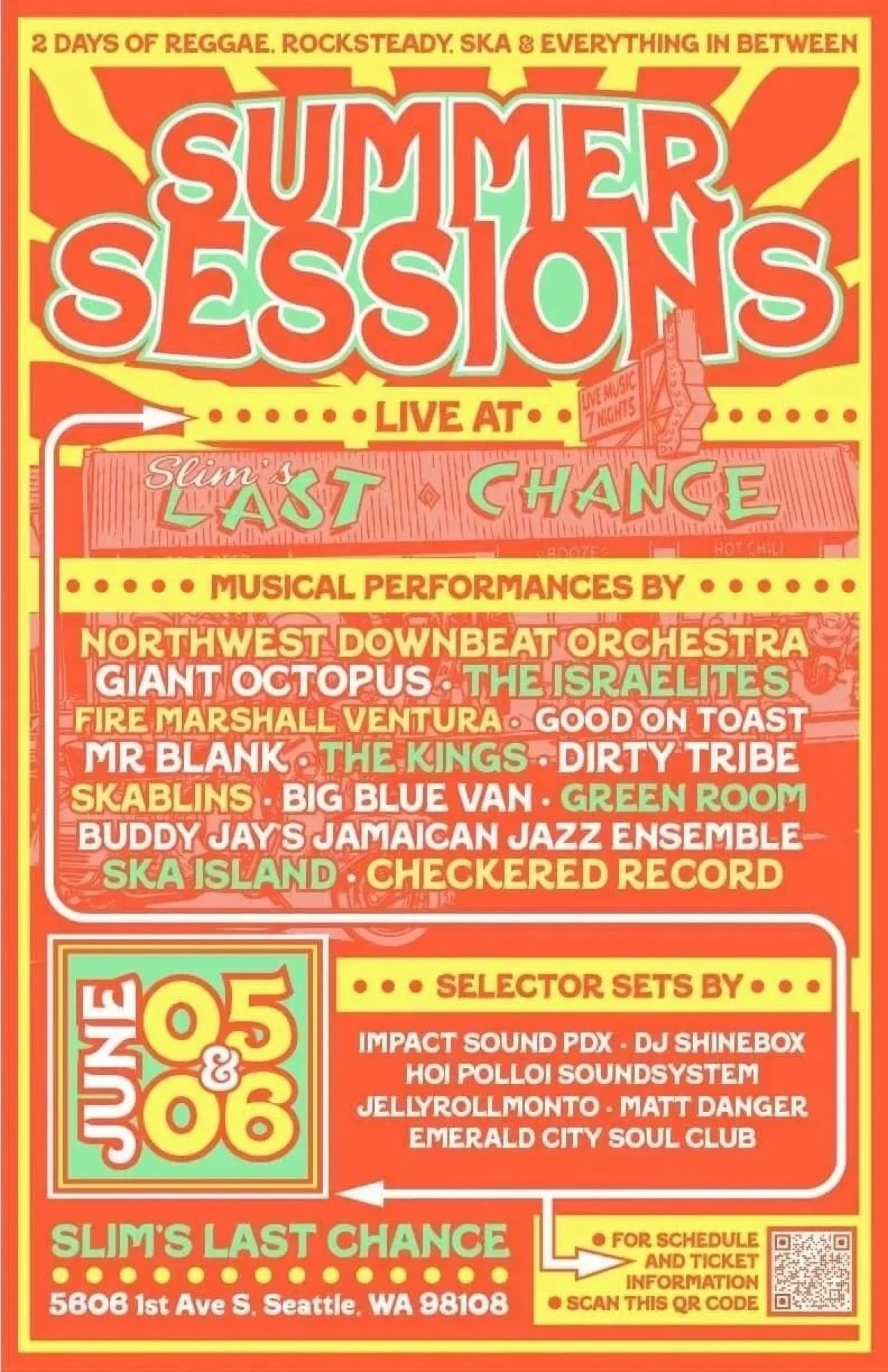 Summer Sessions: two days of reggae, rocksteady and ska, June 5-6 at Slim's Last Chance, Seattle, with selector sets by IMPACT! Sound PDX