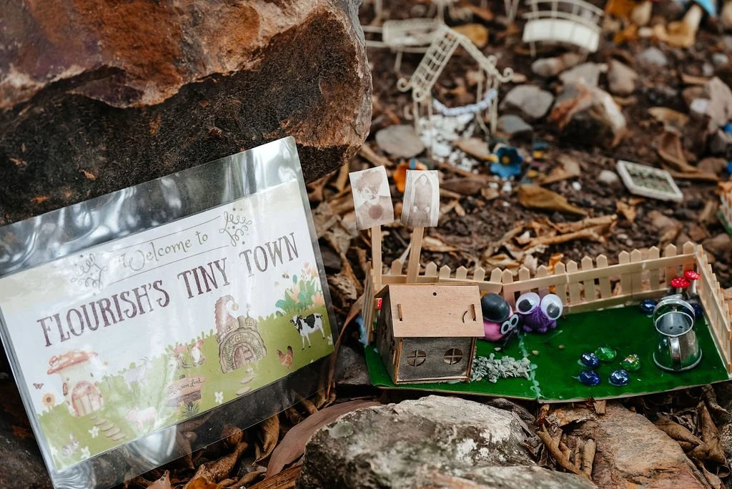 The flourish collective, tiny town, set up in the garden.