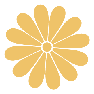 A stylized, symmetrical flower with a circular center and ten rounded petals in a beige or light brown color.
