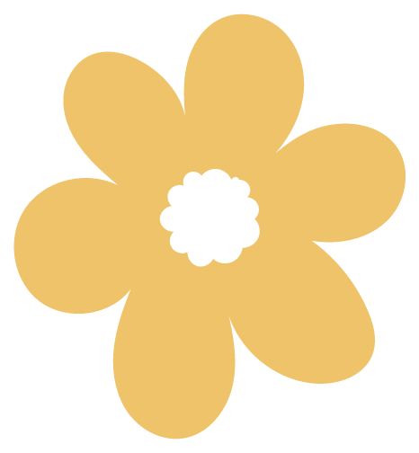 A simple cartoon illustration of a yellow flower with five petals and a white center.
