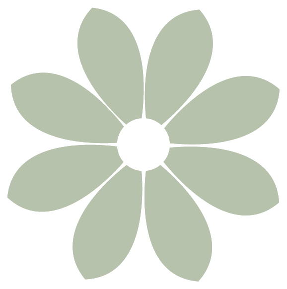 Simplified cartoon illustration of a flower with eight light green petals and a circular center, set against a black background.