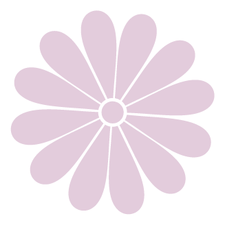 A stylized light purple flower with rounded petals and a central circle.