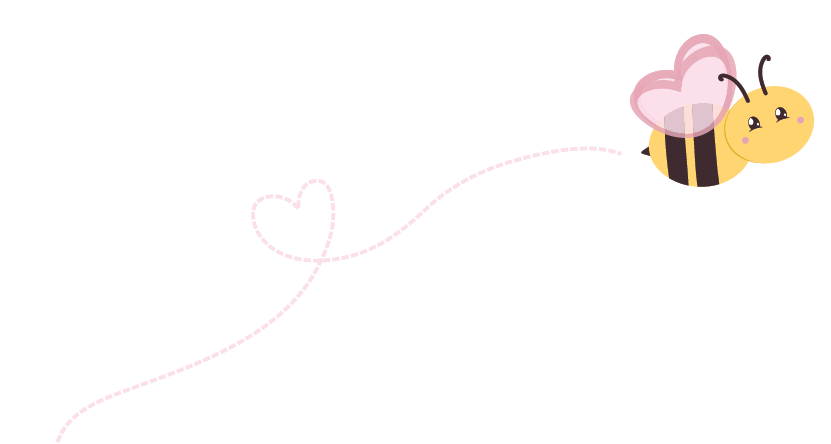 Cute cartoon girl flying with a bee that has a heart-shaped trail