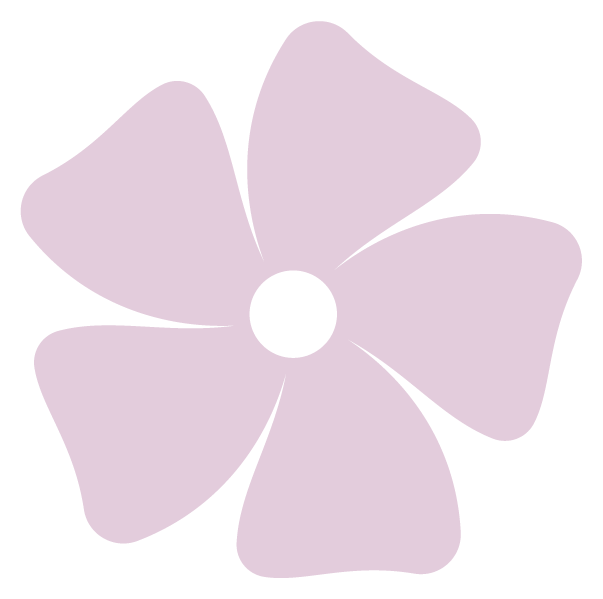 A stylized light purple flower with five petals and a white center.