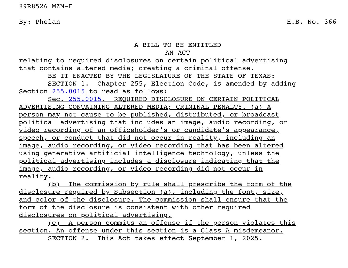 Texas House Bill 366: Protecting Free Speech While Addressing AI Misinformation.