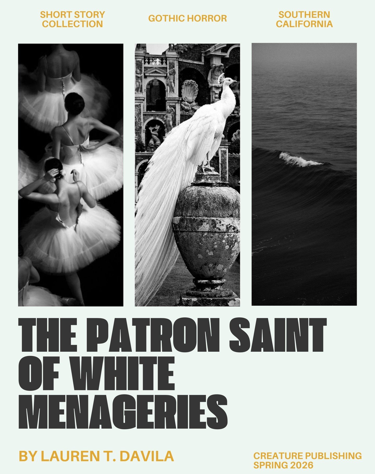 I saw a bunch of writers doing #posterpit and I wanted to showcase my fake movie poster too! Here's something for my gothic short story collection THE PATRON SAINT OF WHITE MENAGERIES forthcoming from @creaturepublishing in Spring 2026! 
.
.
.
.
.
.
