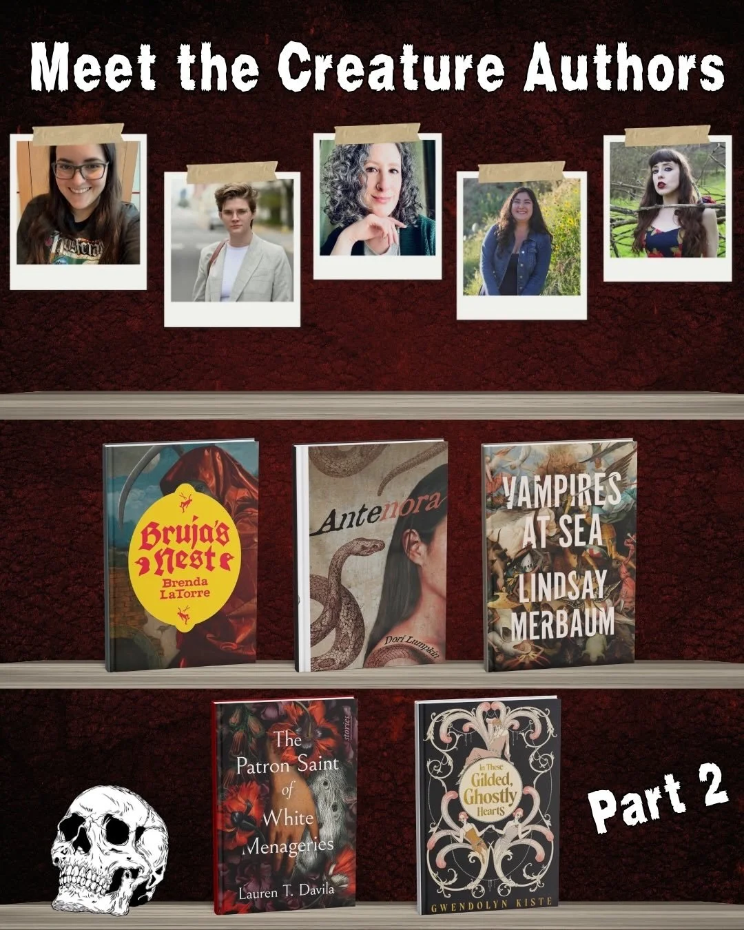 Meet the authors of @creaturepublishing, a feminist horror indie press, PART 2!

🐣Bruja&rsquo;s Nest by @brendalatorrewrites-out 06.10
🐍 Antenora by @dorilumpkin &mdash; out now!
🩸Vampires at Sea by @pickyourpotions &mdash; out now!
🦚 The Patron 