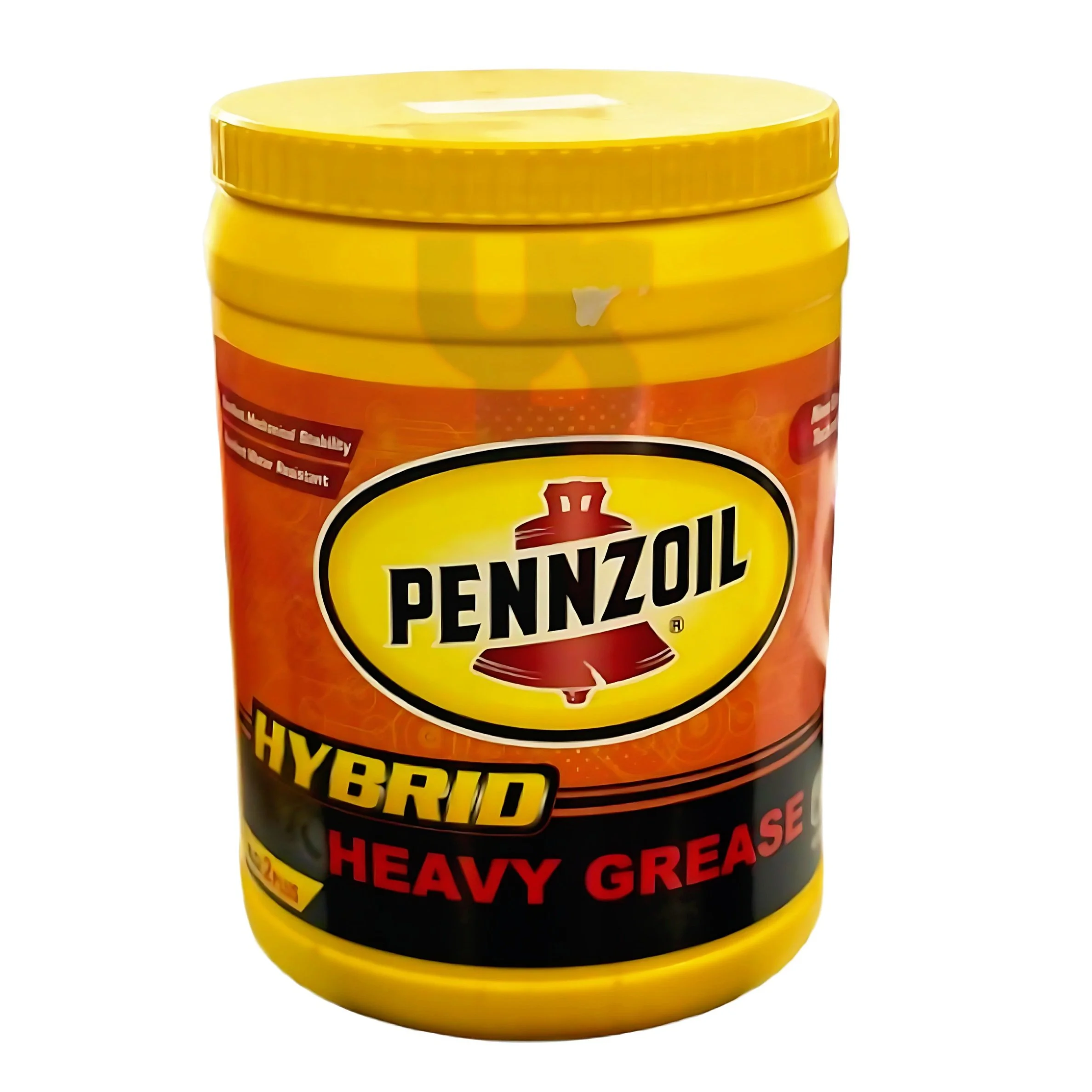 Yellow container of Pennzoil Hybrid Heavy Grease with yellow lid and black and red label.