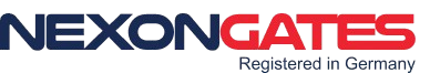 NexonGates logo with blue and red text and a tagline indicating registration in Germany
