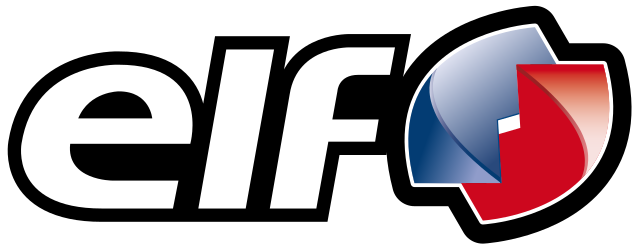 ELF logo with stylized circular symbol in red and blue.