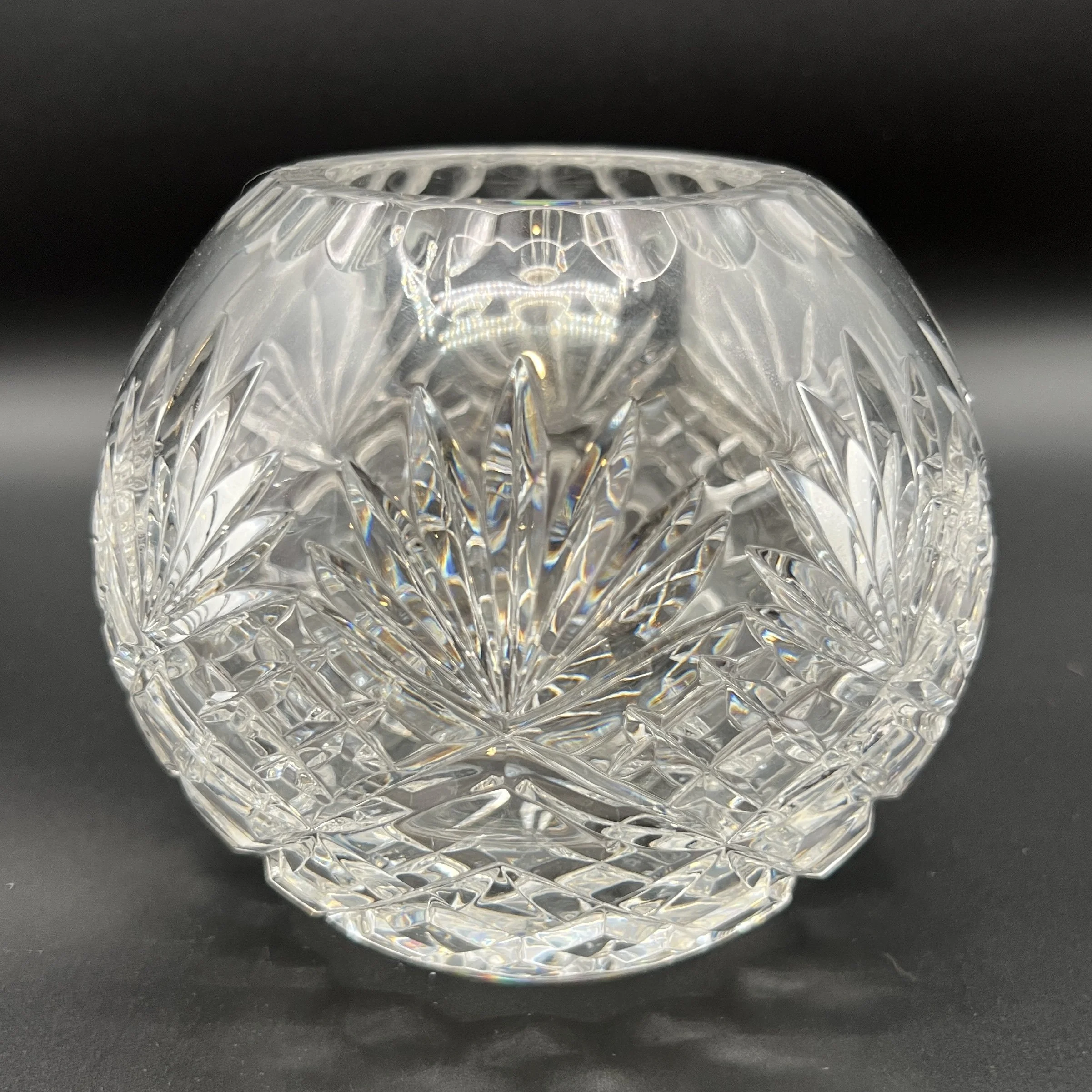 Vintage Cut Crystal Rose Bowl / Posy Vase, Pinwheel Starburst Design, 5.5"