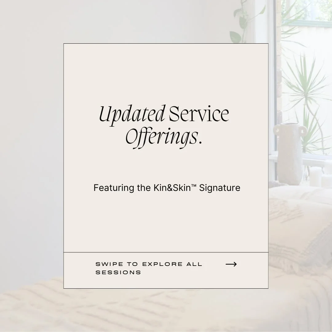✨ Updated Service Menu ✨
Featuring the new Kin &amp; Skin Signature offering.
You can now explore the full range of sessions available.

Limited spots left before Christmas &mdash; book via the link in bio.