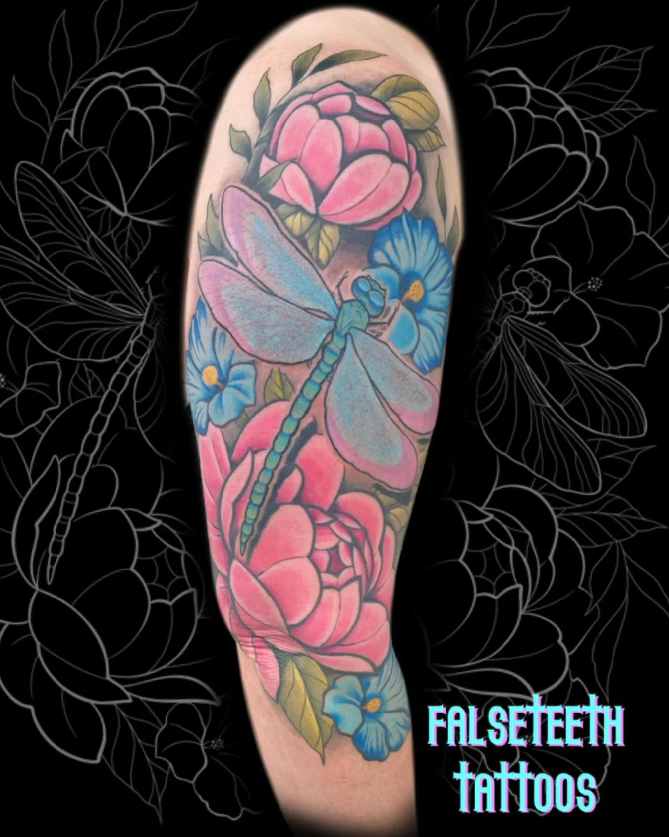 Dragonfly half sleeve! It&rsquo;s bittersweet to see such a fun piece finally done. I am currently booking more large scale work! If you&rsquo;re interested check the link in my bio for my booking link!
