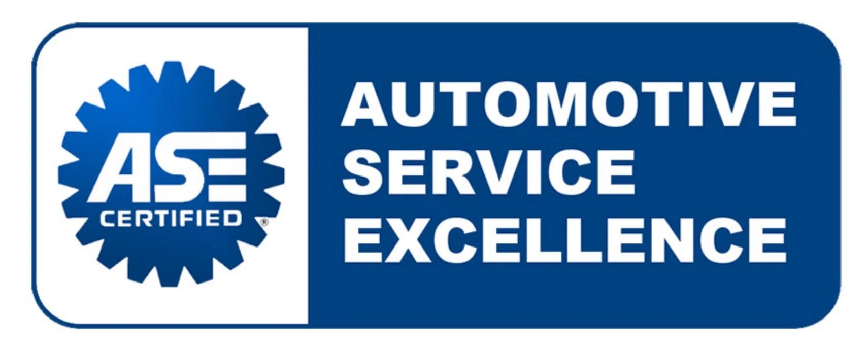 A badge with the ASE Certified logo on the left and the words 'Automotive Service Excellence' in bold capital letters on a blue background.