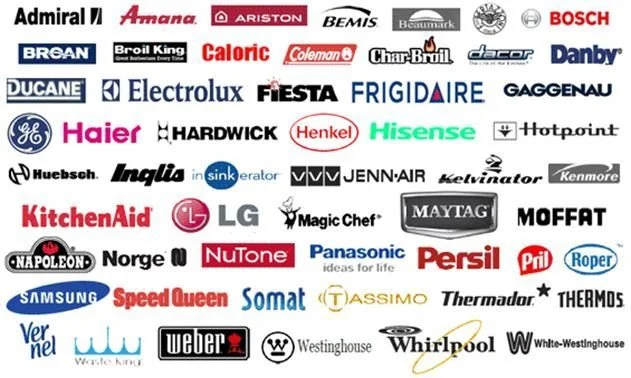 Get expert help with various appliance and electronics brand logos, including Bosch, Samsung, Whirlpool, GE, Kenmore, LG, Dyson, and others.