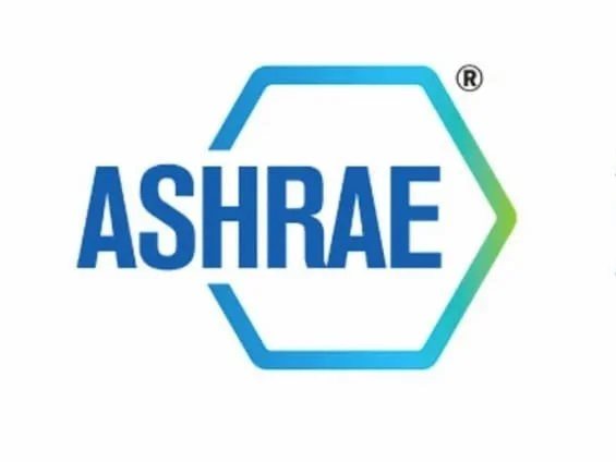 ASHRAE logo with blue and green outline in a hexagon shape.
