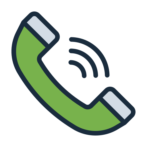 Icon of a green telephone receiver with signal waves emitted from it.