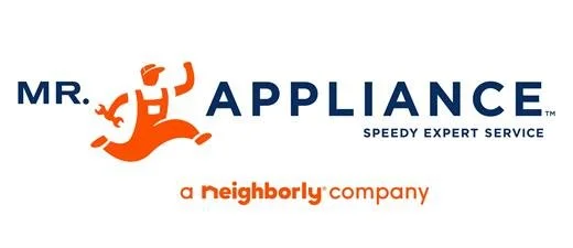 Logo of Mr. Appliance featuring an orange hand with a wrench, the words 'MR. APPLIANCE' in dark blue, and the tagline 'Speedy Expert Service' with 'a neighborly company' in orange.