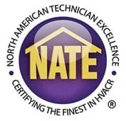 North American Technician Excellence (NATE) logo with a purple circular background and gold text