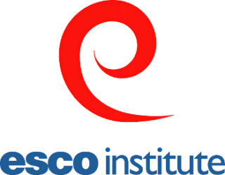 Esco Institute logo with red swirl and blue text