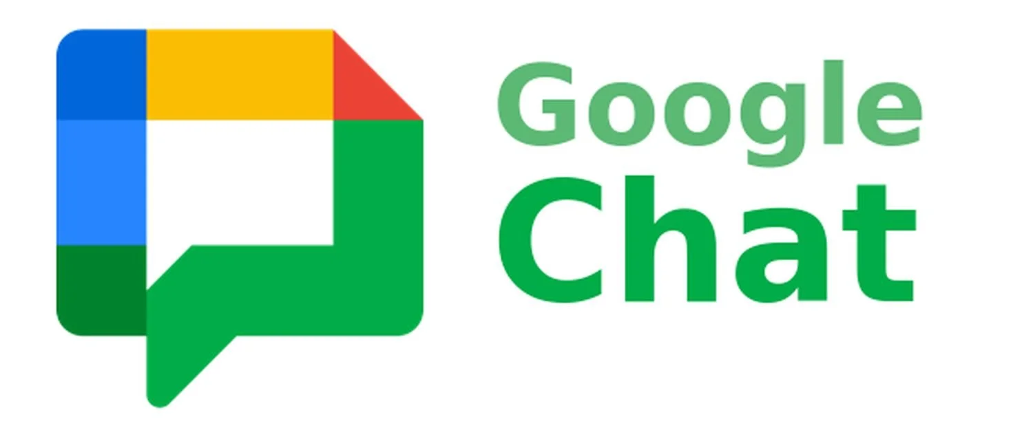 Google Chat logo with a multicolored speech bubble icon and green text reading 'Google Chat'.
