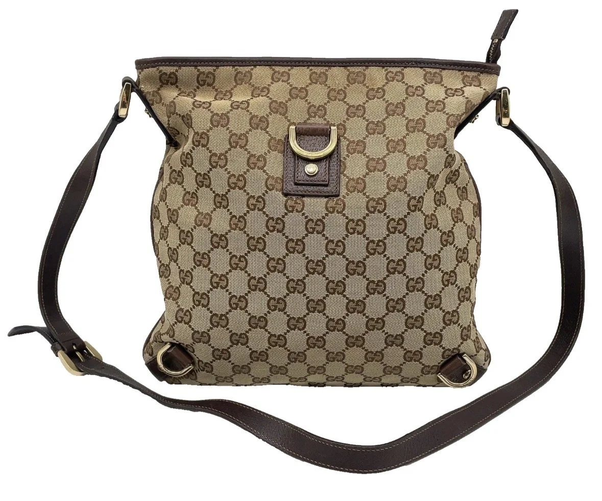 Authentic Gucci GG Canvas Leather Beige Shoulder Bag