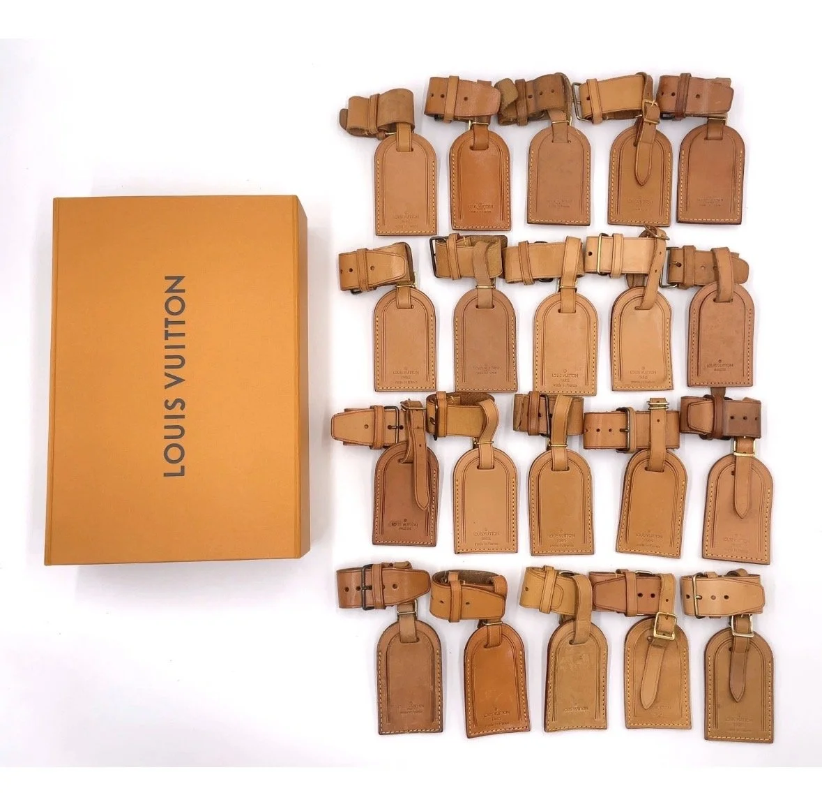 Authentic Louis Vuitton Leather Brown Tan Poignier Name Tags