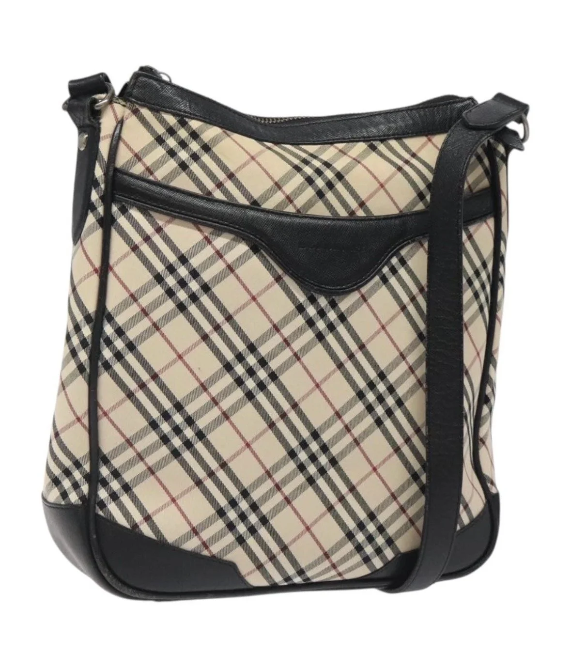 Authentic BURBERRY Nova Check Shoulder Bag Canvas Beige Silver