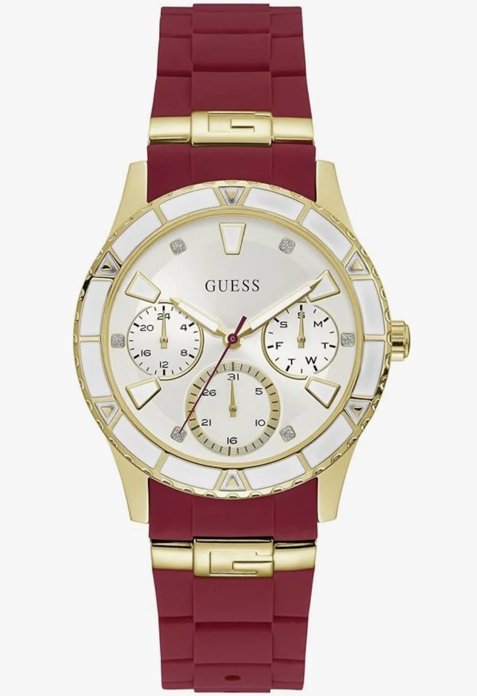 New- GUESS Ladies Red & Gold-Tone Multi-Function Watch – U1157L2