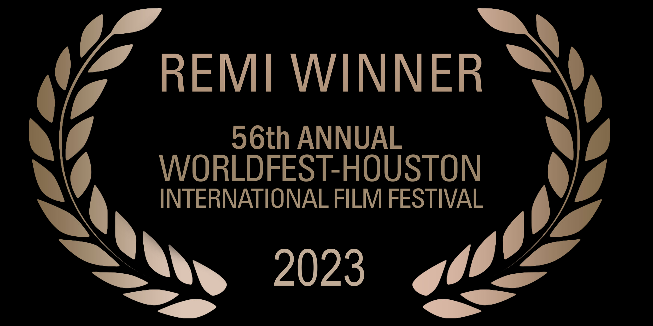 A black award plaque with a laurel wreath design and silver text, indicating Remi Award winner at the 56th Annual Worldfest-Houston International Film Festival in 2023.