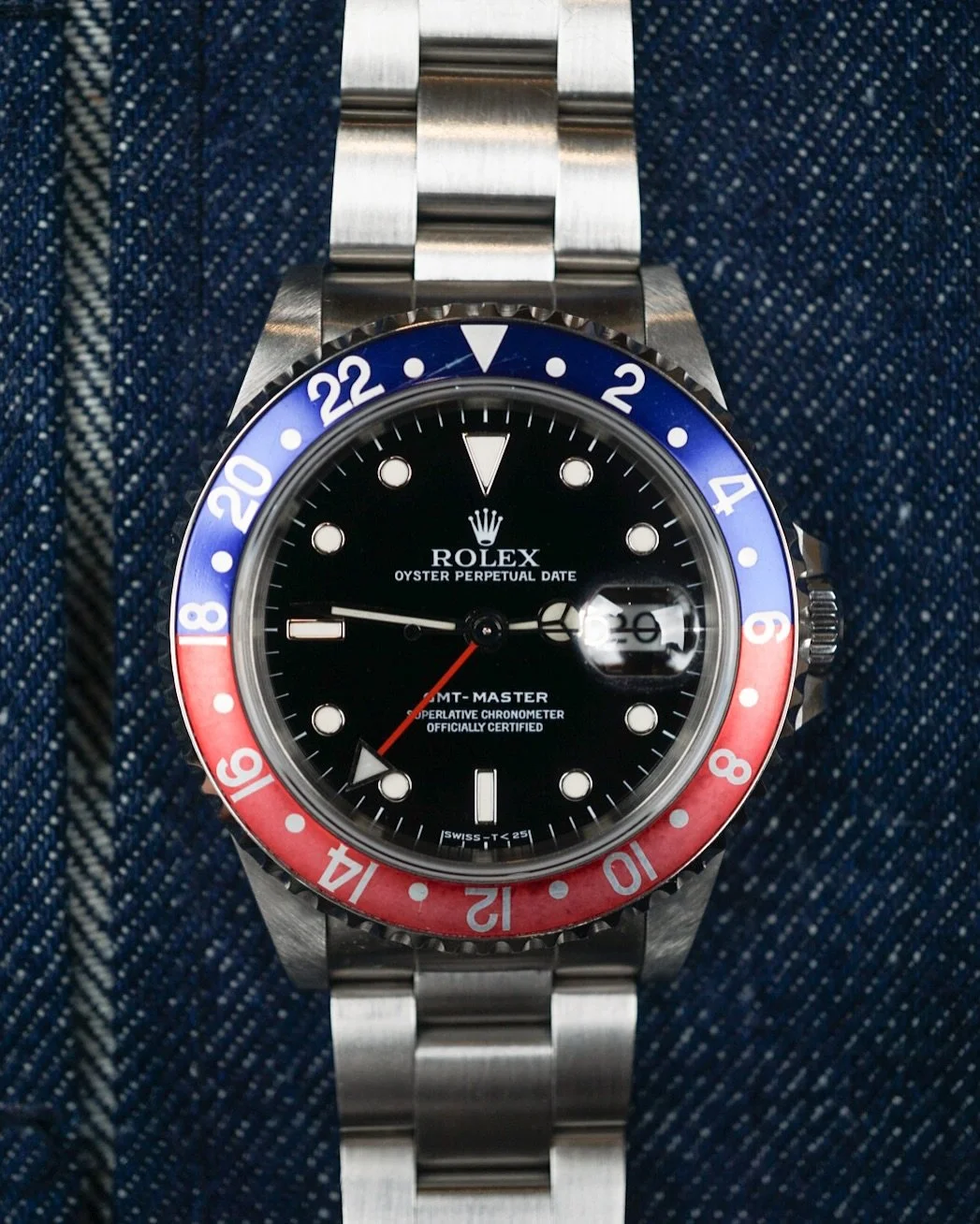 My choice for today &mdash; a 1991 Rolex GMT-Master with a super cool faded insert. Neo-vintage is the way to go for solid build quality with vintage charm. Now available!