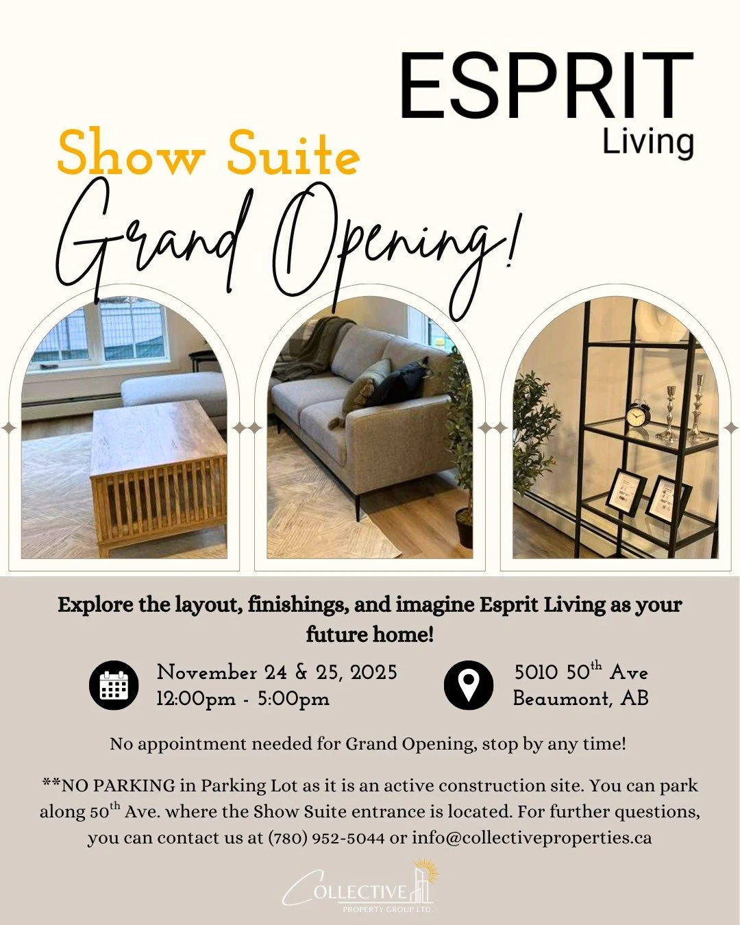 Our brand-new show suite is officially open! ✨
Stop by on Nov 24&ndash;25, anytime from 12&ndash;5pm to tour the space and picture your future at Esprit.
You&rsquo;ll see why everyone&rsquo;s talking about it!

#ShowSuiteOpen #EspritLiving #GrandOpen