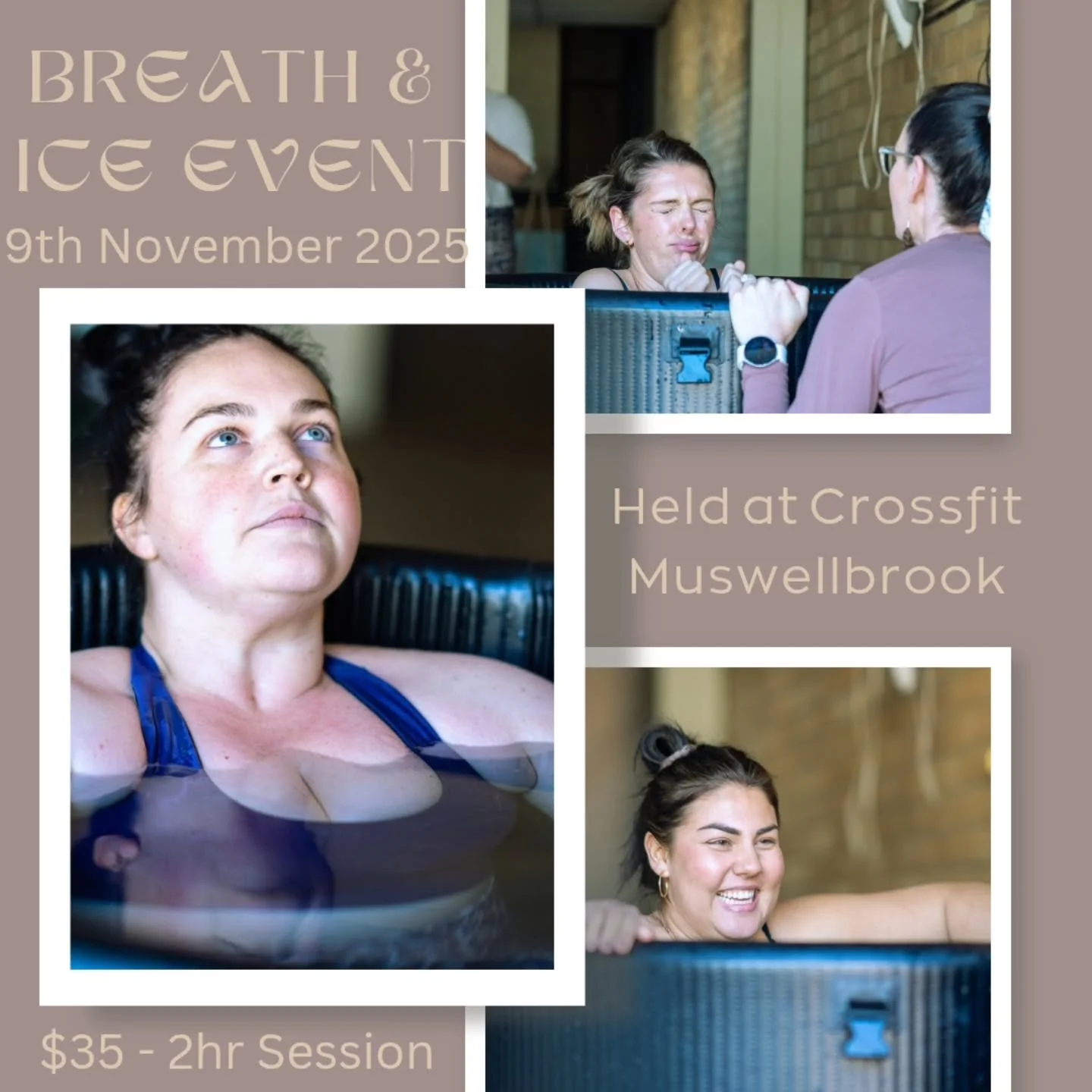 Breath and Ice is back Baby 🧊

📅 Sunday 9th March
🕝 10am start, 2hrs
📍 Crossfit Muswellbrook Gym, Maitland Road Muswellbrook 
💰 $35 p/p

Changing things up and moving my Breath and Ice Event around. Same AMAZING vibes just in a different space ?