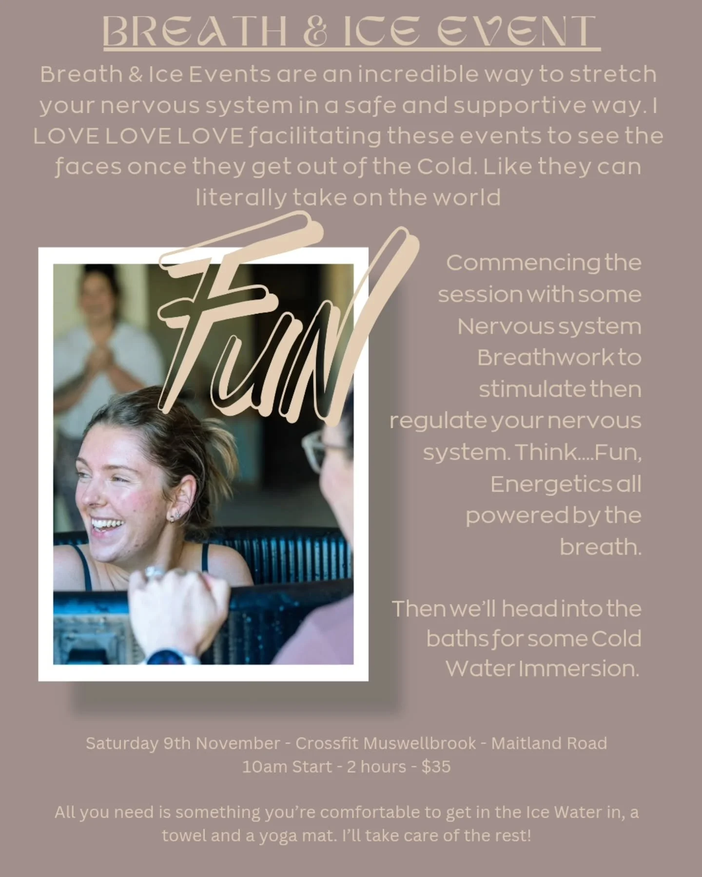 Curious about the buzz? 🥶

I'm setting up two side-by-side baths for the ultimate bestie experience - dive in together! 👌

Special thanks to @crossfitmuswellbrook for hosting me and providing their venue 🙌. Time to shake things up 👌

Book your sp