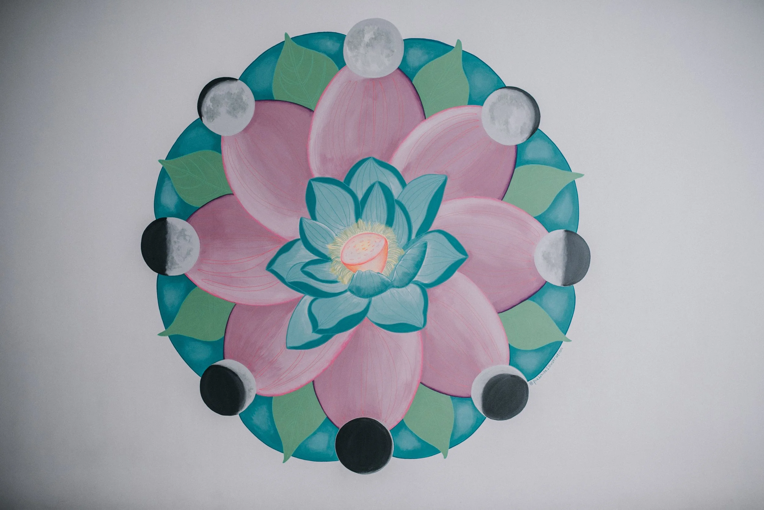 Moon Mandala representing the 8 lunar phases for women's yoga series at Bloom Yoga in Perth