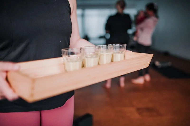 Warm turmeric drink prepared for restorative yoga and moon practices