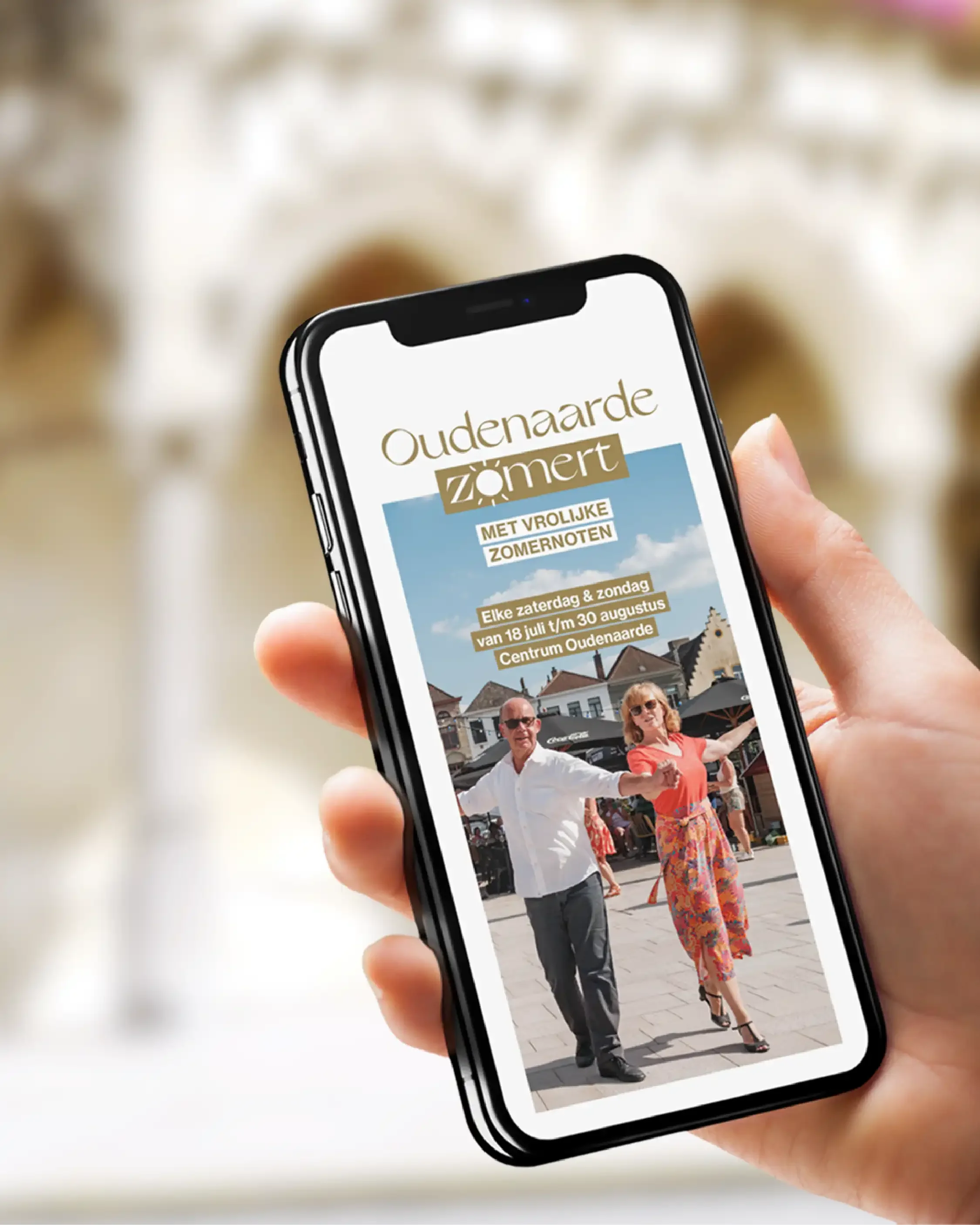 Grafisch ontwerp van Facebook Story advertentie templates voor sociale media, voor de zomerevenementen van Stad Oudenaarde