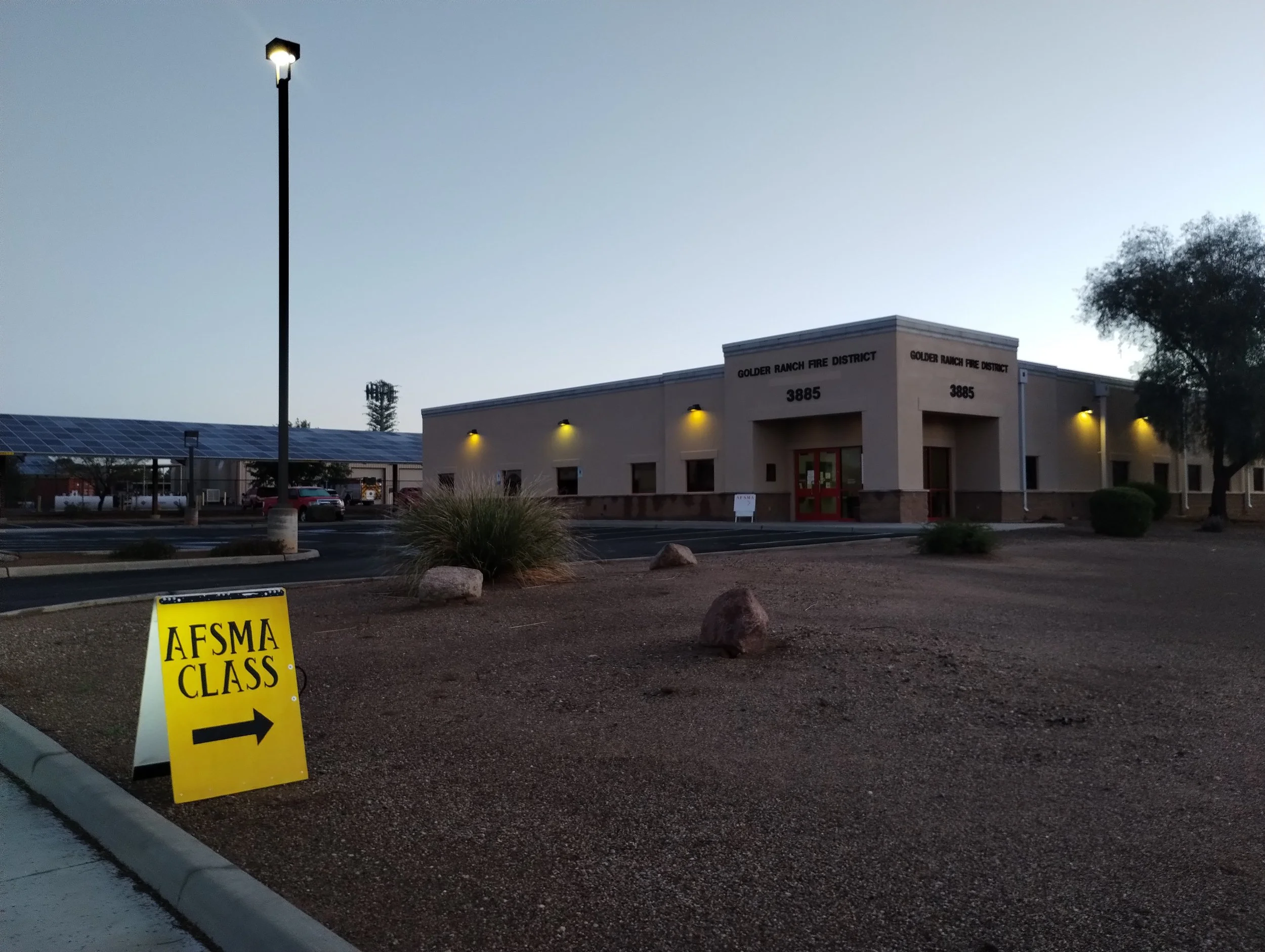 Early morning arrival at the 'Golder Ranch Fire District' outside of Tucson Arizona, for a day of ASE A9 training.