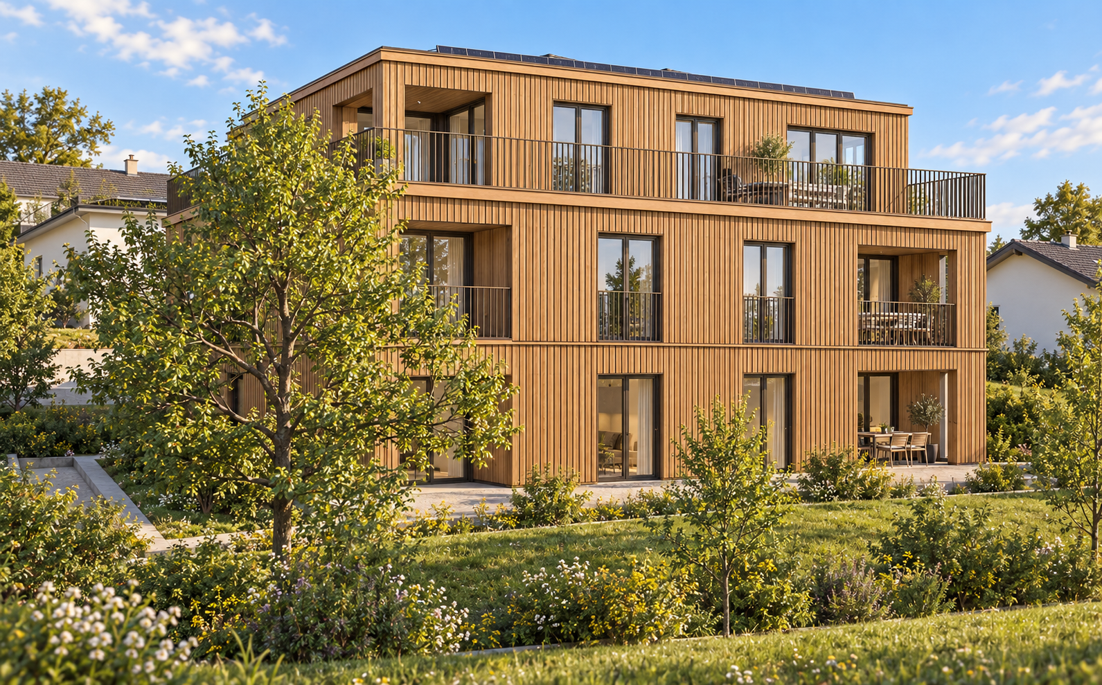 Gartenansicht eines modernen Holzhauses-5.png