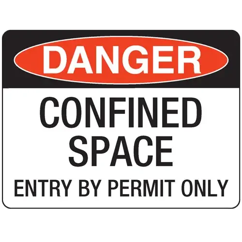 Warning sign indicating danger of confined space, entry permitted only with a permit.