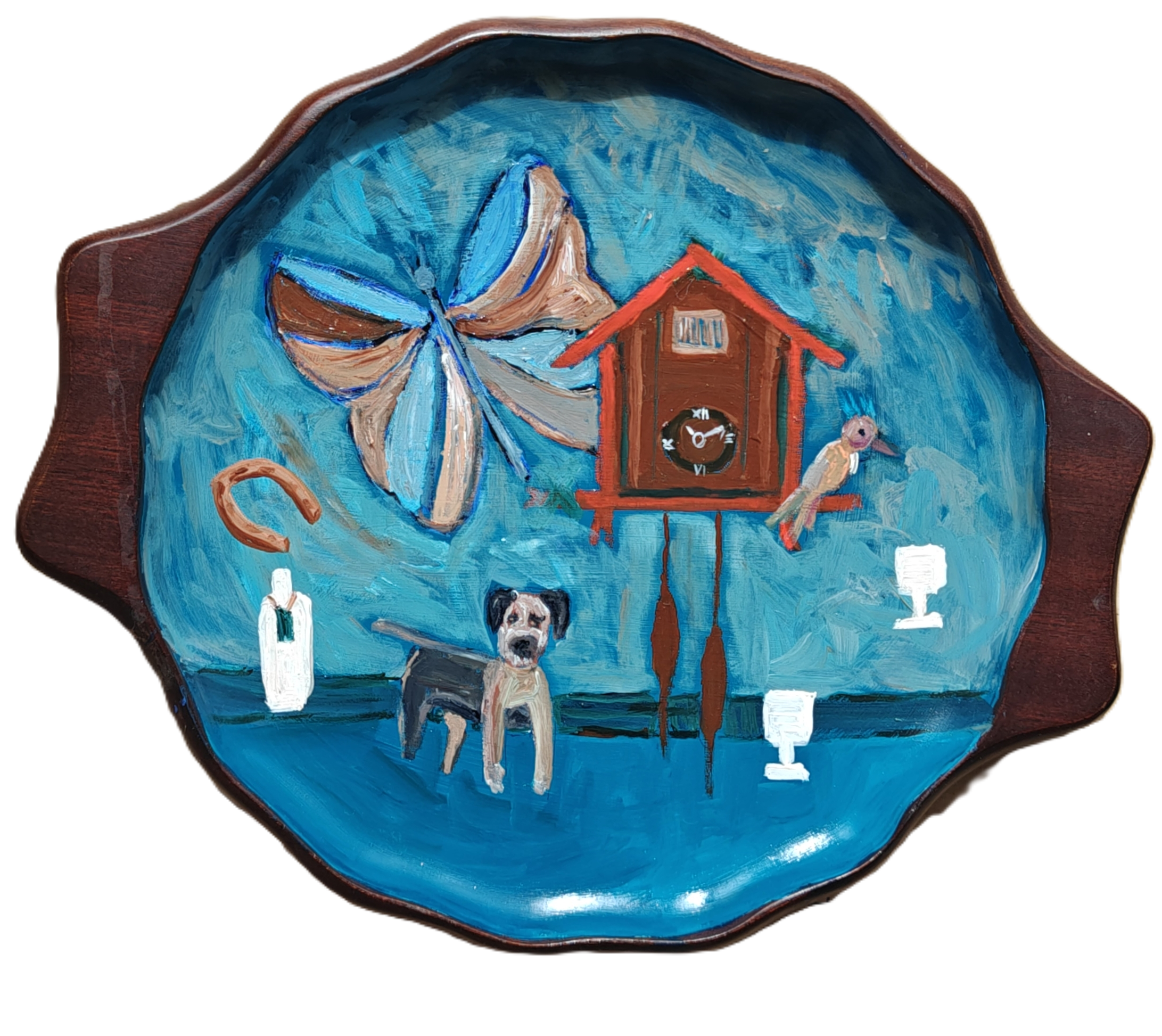 acrylic on recycled wooden tray