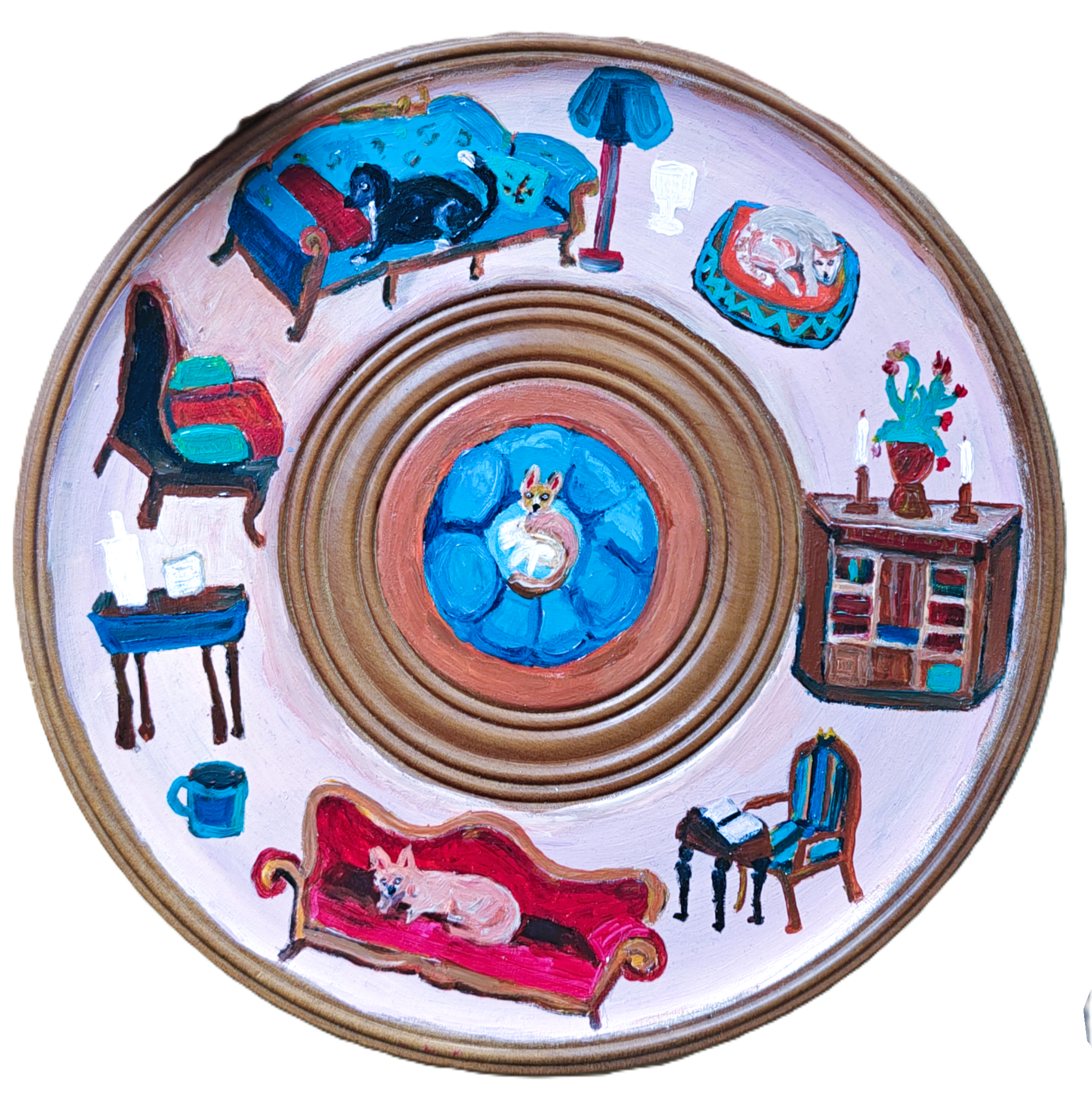 acrylic on recycled wooden tray